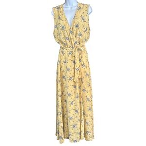 Vintage GAP Yellow Blue Rose Romantic Floral Wrap Maxi Dress Cottagecore Prairie